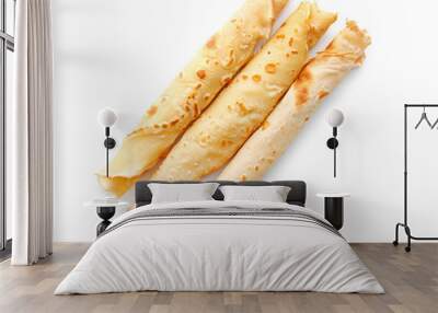 Delicious thin pancakes on white background Wall mural