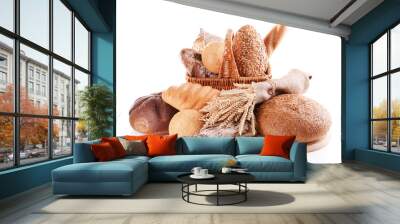 Different bread isolated on white Wall mural