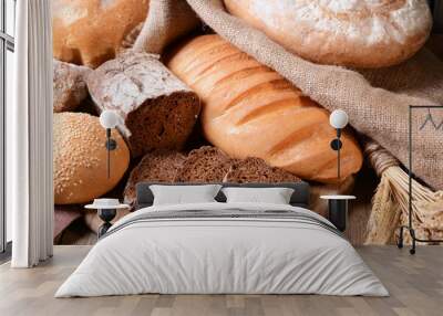 Different bread on table close-up Wall mural