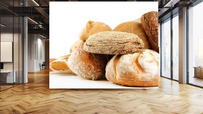 Different fresh bread, isolated on white Wall mural