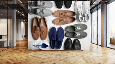 Different male shoes on light background Wall mural