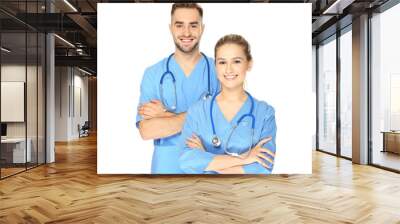 Doctor and medical assistant on white background Wall mural