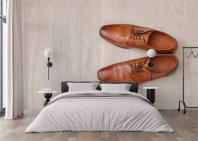 Elegant male shoes on wooden floor Wall mural