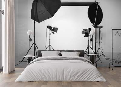 Empty photo studio with lighting equipment Wall mural