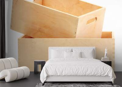 empty wooden crates isolated on white Wall mural