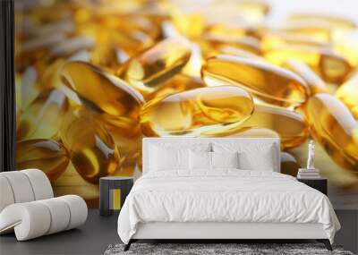 Fish oil capsules on wooden table Wall mural