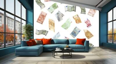 Flying Euro banknotes isolated on white Wall mural