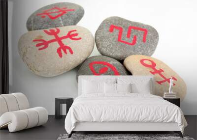 Fortune telling  with symbols on stones isolated on white Wall mural