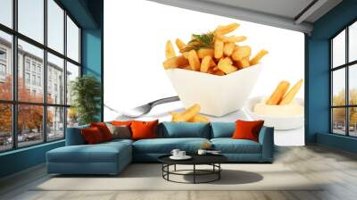 French fries in bowl isolated on white Wall mural