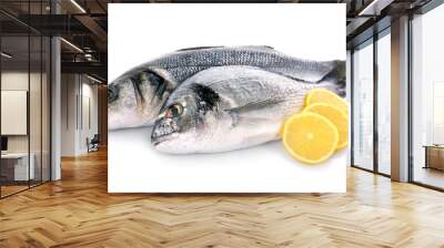 fresh fish with lemon isolated on white background Wall mural