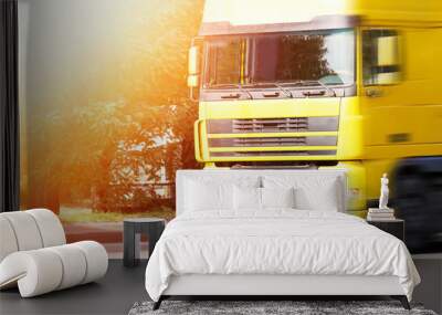 Front of yellow American cargo truck Wall mural