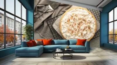 Grid with delicious coconut cream pie on grey table Wall mural