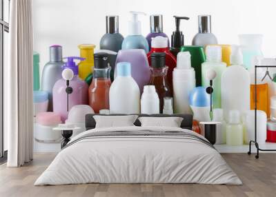 Group of cosmetic bottles isolated on white Wall mural