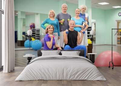 Group of elderly people in modern gym Wall mural