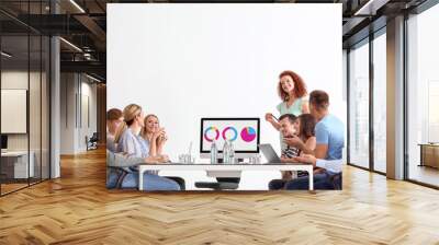 Group of people with business trainer at seminar Wall mural