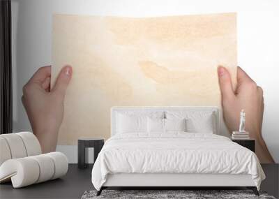 hands and paper isolated on white Wall mural