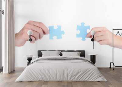 hands and puzzle, isolated on white Wall mural