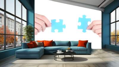 hands and puzzle, isolated on white Wall mural