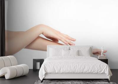 Hands of beautiful young woman on white background. Epilation concept Wall mural