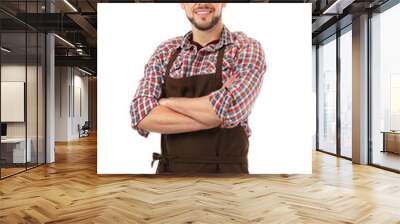 Handsome man in apron isolated on white background Wall mural