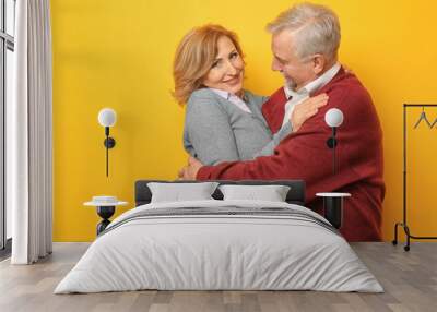 Happy senior couple on color background Wall mural