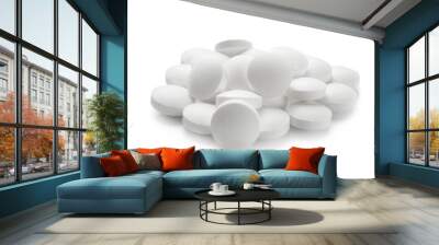 Health care concept. Round pills on white background Wall mural