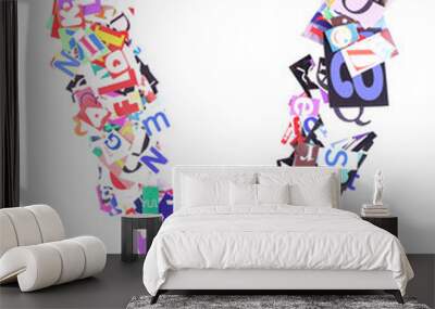 Letter V made of colorful newspaper letters isolated on white Wall mural