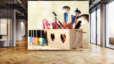 Make up set on bright background Wall mural