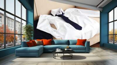 Male clothing on sofa in room Wall mural