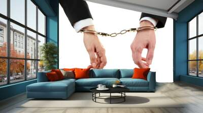 Man and woman hands and breaking handcuffs isolated Wall mural