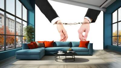 Man and woman hands and breaking handcuffs isolated Wall mural