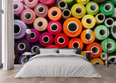 Many colorful threads, top view Wall mural