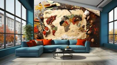 Map of world made from different kinds of spices Wall mural