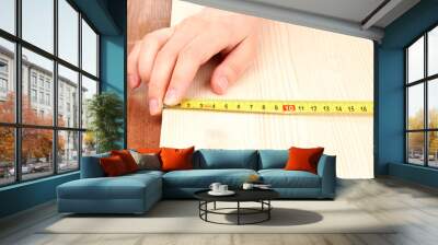 measuring wooden board close-up Wall mural