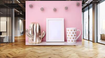 Mockup of blank frame on color background Wall mural