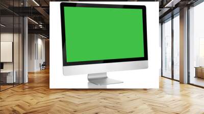 Modern computer with green screen, isolated on white Wall mural