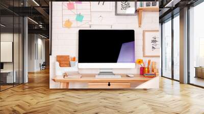 Modern workplace with computer at home Wall mural