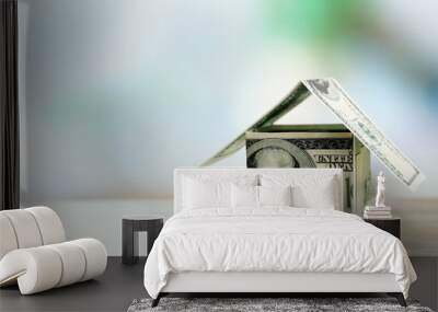 Money house on wooden table, close up Wall mural