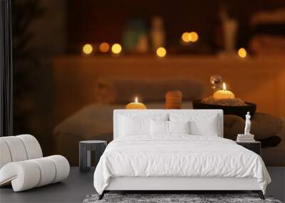 Natural treatments and alight candles in spa salon Wall mural