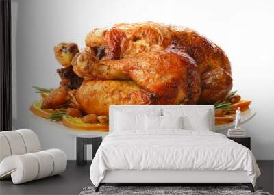 Plate with roasted turkey on white background Wall mural