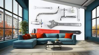 Plumber's items on white background Wall mural