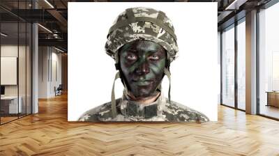 Portrait of soldier with painted face on white background Wall mural