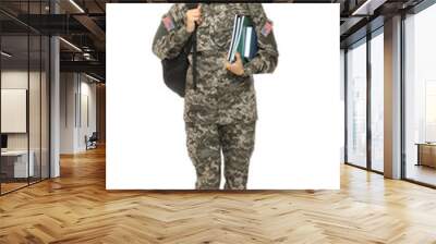 Pretty female cadet of military school on white background Wall mural