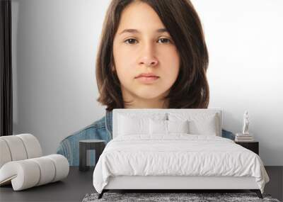 Pretty teenage girl posing on white background Wall mural