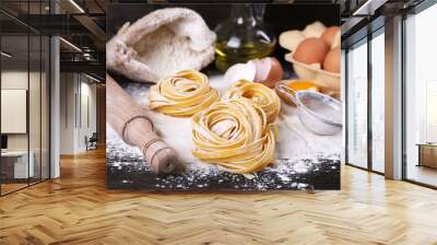 Raw homemade pasta and ingredients for pasta Wall mural