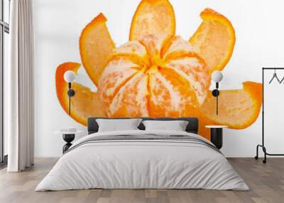 Ripe tasty tangerines with peel  isolated on white Wall mural