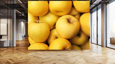 Ripe yellow apples, closeup Wall mural