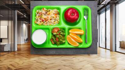 serving tray with delicious food on table. concept of school lunch Wall mural