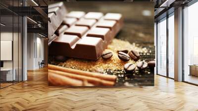 Set of chocolate with nuts, closeup Wall mural