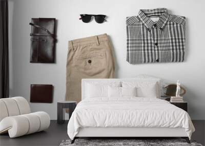 Set of clothes and accessories for man on white background Wall mural